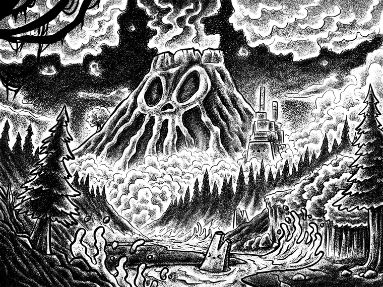 Skull mountain erupts