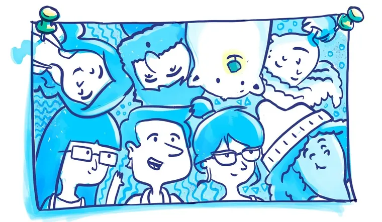 Pinned group selfie