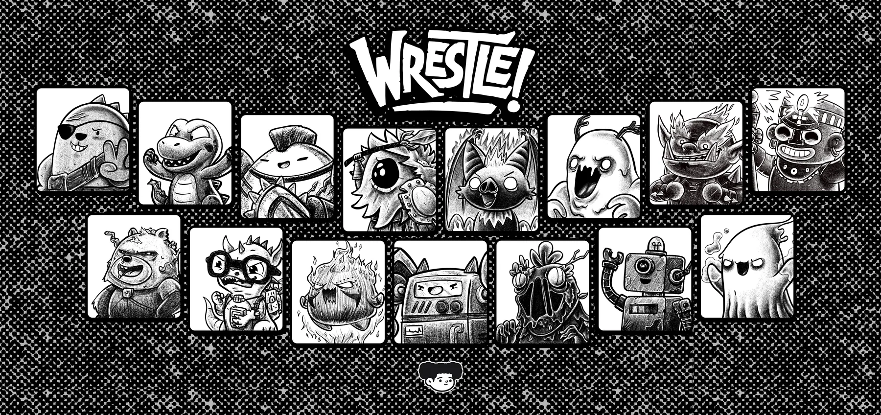 Fourteen-plus monsters, all drawn by hand