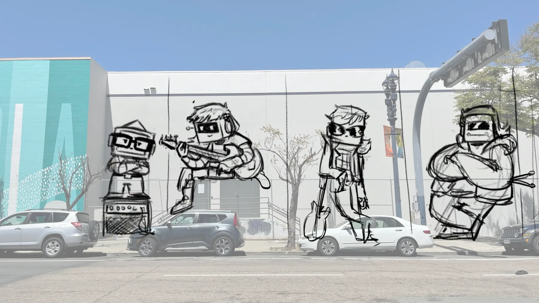 Mural, sketched over the wall