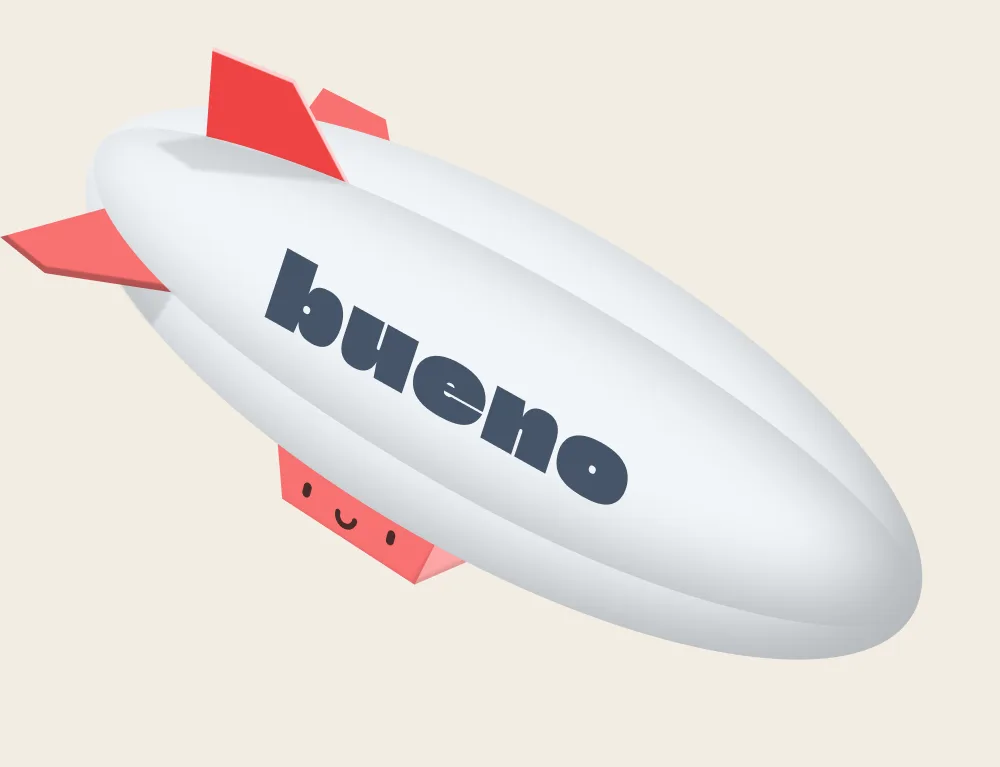 The Bueno blimp, drifting over the city