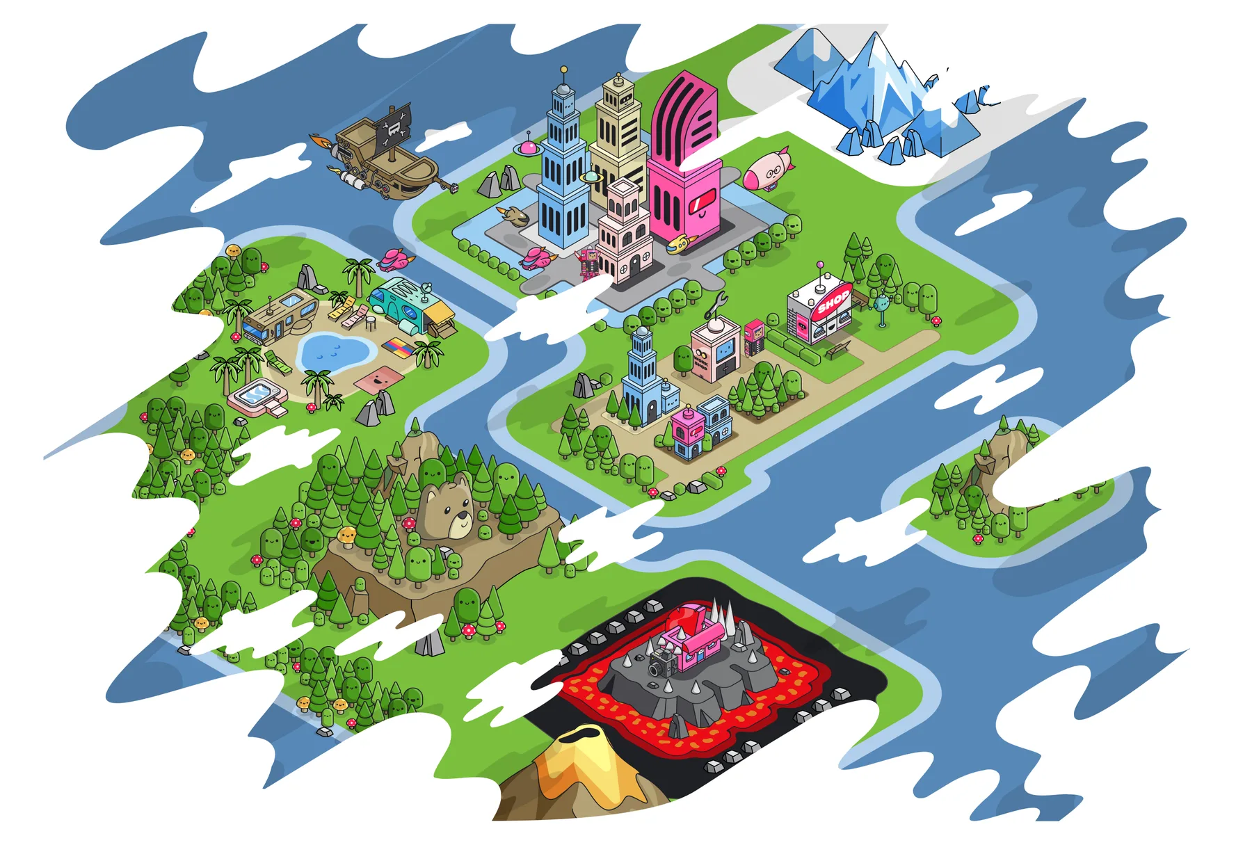 Robopolis from above. Every building drawn as its own little sprite.